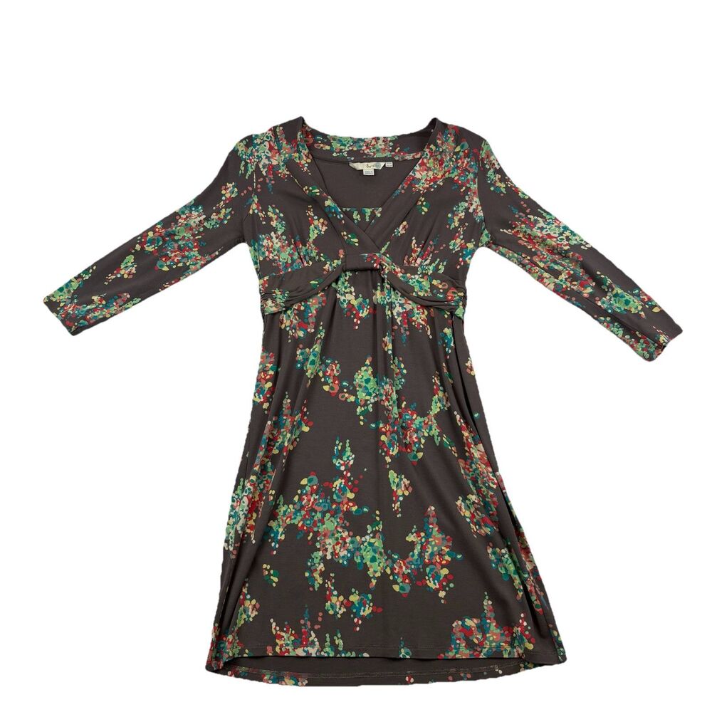 Boden V Neck Jersey Tunic Dress Womens 6R Long Sleeve Floral